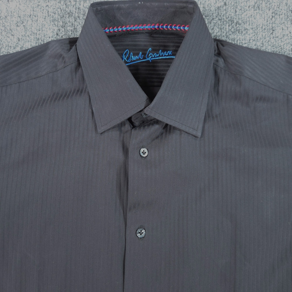 Robert Graham Mens M Long Sleeve Shirt Black Striped Flip Cuff Baumwolle